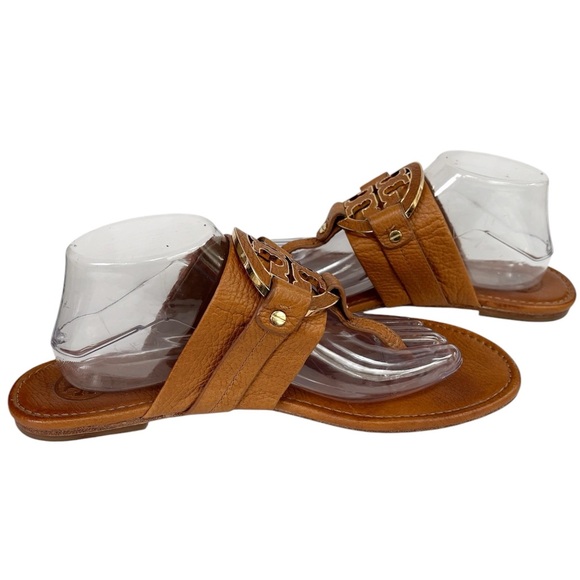 Tory Burch Amanda Flat Thong Tumbled Leather Brown Size 11 - Picture 6 of 15